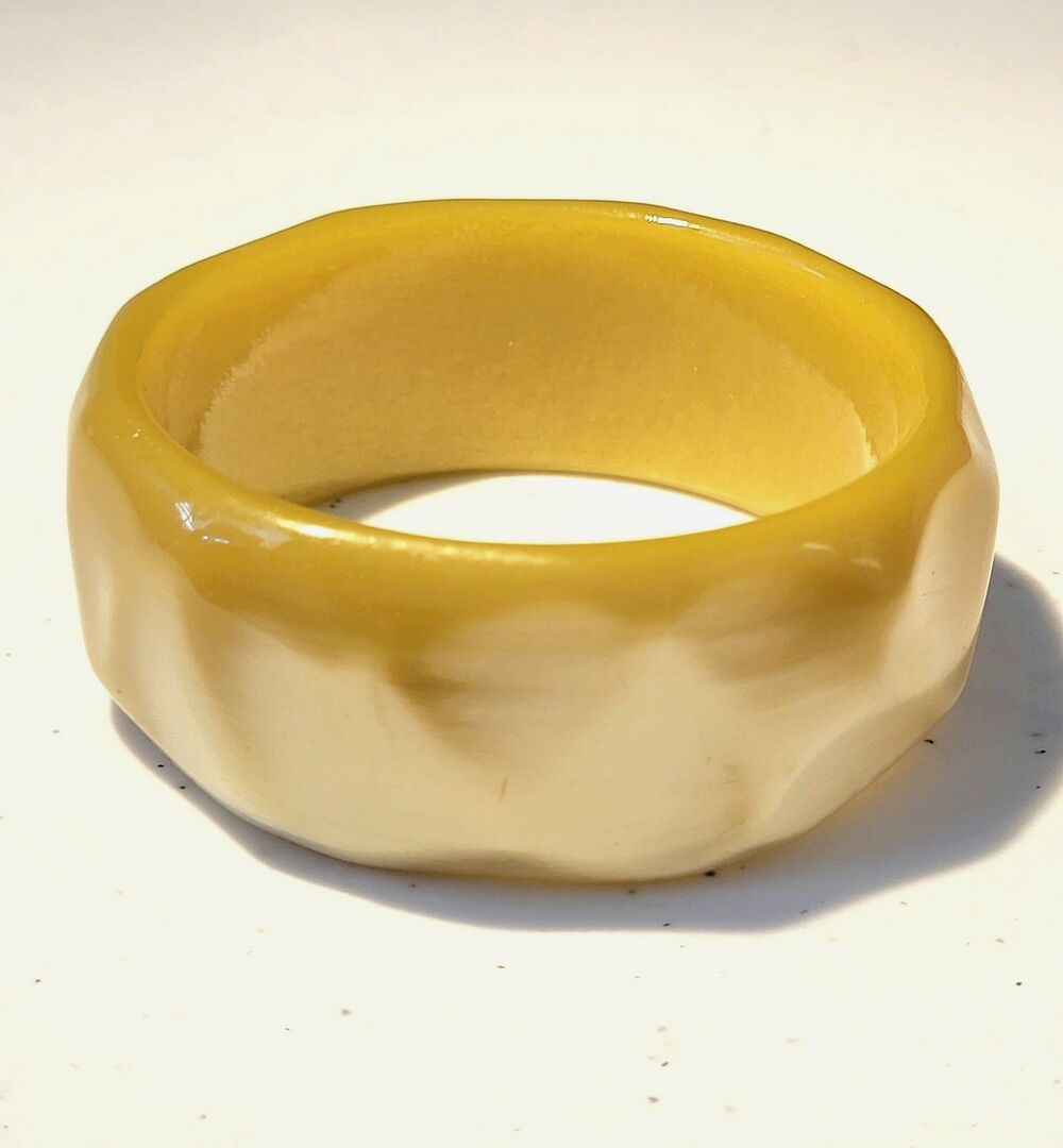 MCM Pearlized Butterscotch Lucite Chunky Faceted Thick Cuff Bracelet 1.25 inch